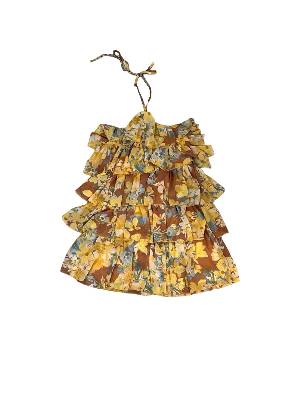 Shop Neighbor Floral Tiered Ruffle Halter Mini Dress Size Small Cottagecore Boho - Picture 2 of 3